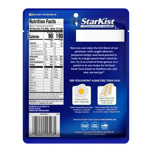 Vista 2 de StarKist Albacore - Bolsa de agua de atún blanco de 6.4 onzas (paquete de 12) 19g Protein Per Serving, Gluten Free, Soy Free, Ready to Eat, No