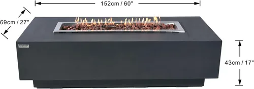 Vista 7 de Granville - Mesa de fuego para exteriores, fogata de hormigón fundido de 60 x 27 pulgadas, incluye rocas de lava de 45,000 BTU chimenea al aire