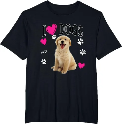 Vista 73 de Camiseta I Love Dogs - Camiseta Golden Labrador retriever, Azul Negro