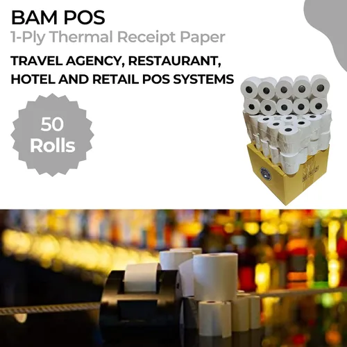 Vista 6 de BAM POS Papel térmico de 1 capa, 2-1/4 x 50 pies, compatible con Ingenico ICT 200/220/250, Verifone VX 520, Hypercom, Nurit Machines, sin BPA