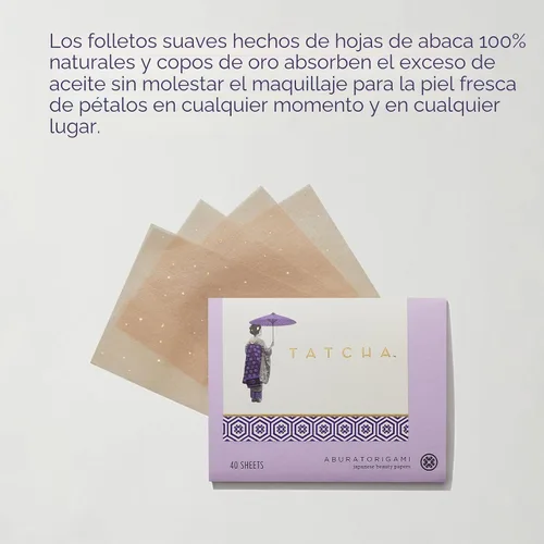Vista 2 de Tatcha Aburatorigami Blotting Papers: 100% Natural Abaca Leaf & Gold Flakes Absorb Excess Oil (40 Pack)