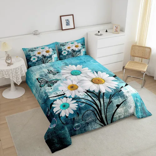Vista 3 de Erosebridal Juego de ropa de cama turquesa tamaño individual para niños y niños, color verde azulado y gris degradado para niñas y adultos, relleno