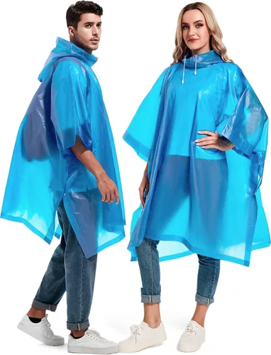 Vista 38 de Paquete de 2 ponchos de lluvia para adultos, reutilizables, impermeables, de supervivencia, emergencia, resistente, con capucha con cordón