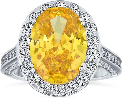 Vista 9 de Anillo de compromiso de plata de ley 925 personalizable con halo de corona ovalada de 5 a 7 quilates con circonita cúbica simulada de zafiro azul