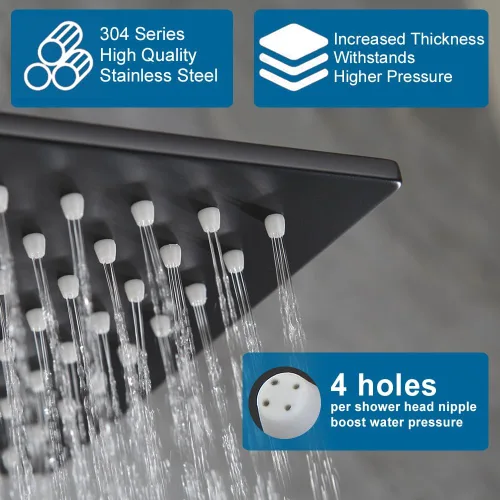 Vista 3 de ALL METAL - Cabezal de ducha de lluvia negro mate, cabezal de ducha grande de acero inoxidable de 12 pulgadas con brazo de extensión ajustable