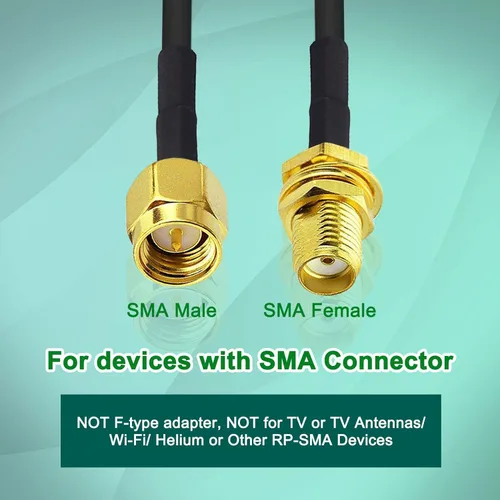 Vista 3 de Cable de extensión de antena WiFi de 3 pies RG174 RF SMA macho a SMA hembra Cable coaxial de baja pérdida chapado en oro coleta con adaptador