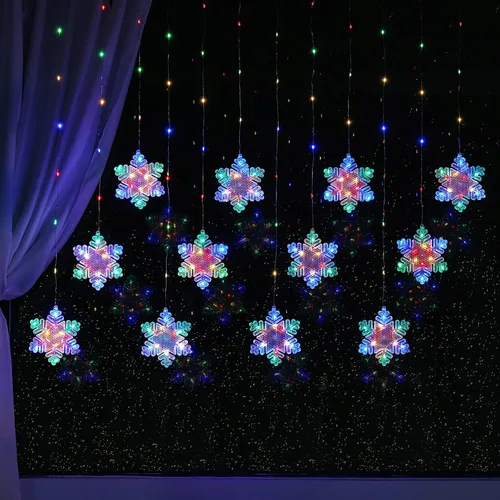 Vista 13 de BLOOMWIN Luces de ventana de decoración de Navidad de 10 pies, 12 copos de nieve, luces de carámbano, luces USB de cortina de Navidad para Copos