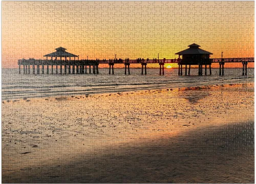 Vista 9 de MyPuzzle Sunset At The Pier in Fort Myers Beach On The Gulf Coast, Florida, Estados Unidos, rompecabezas prémium de 100 piezas para adultos