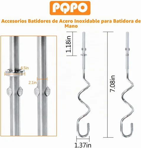 Vista 5 de 2 piezas de gancho de masa para batidora de mano, accesorios de acero inoxidable compatibles con batidora de mano kitchenAid, accesorios de repuesto