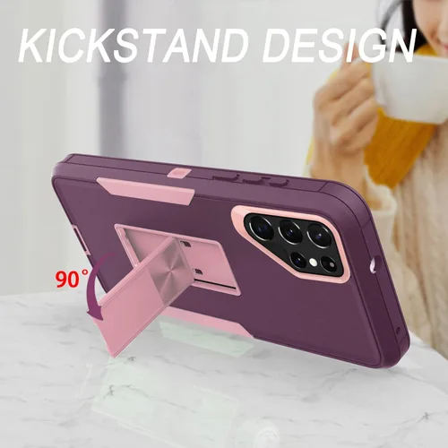 Vista 2 de Funda compatible con Samsung Galaxy S22 Ultra 5G, soporte magnético integrado, resistente híbrido de doble capa, a prueba de golpes, funda