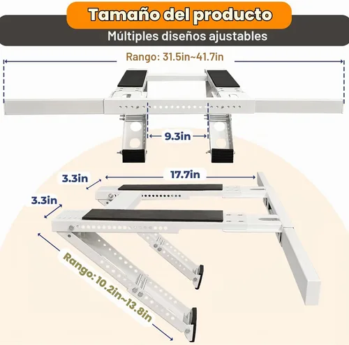 Vista 2 de Soporte de aire acondicionado sin perforación, soporte de CA ajustable para ventana que se adapta a ventanas individuales y dobles, acero resistente