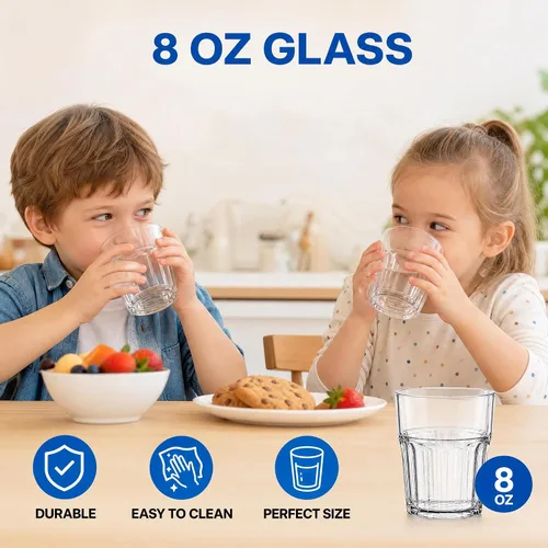 Vista 7 de Tebery Paquete de 8 vasos de plástico transparente, 8 onzas sin BPA, reutilizable, para agua potable, pequeño, apilable, irrompible