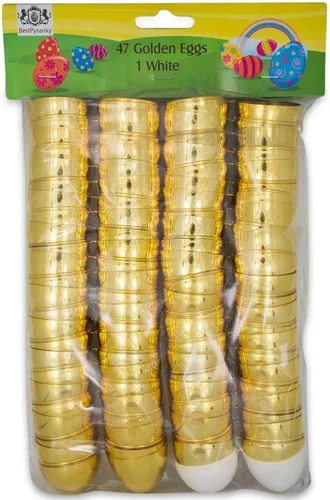 Vista 9 de Set de 47 huevos de plástico dorados 2.25 pulgadas y 1 huevo blanco de Pascua