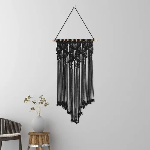 Vista 7 de macramé para colgar en la pared, arte bohemio tejido, decoración del hogar, elegante cuerda de algodón, arte de pared para apartamento, sala de Beige