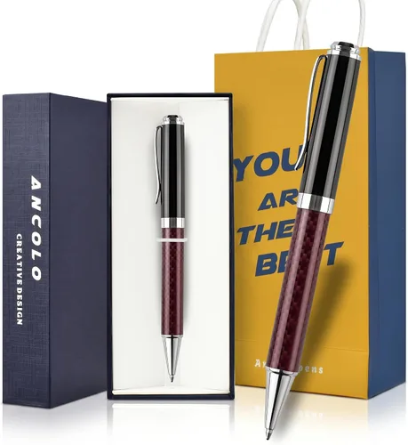Vista 14 de Ancolo Bolígrafo cromado plateado personalizado, impresionante bolígrafo de lujo con piel sintética, personaliza tu mensaje, nombre. Set de regalo