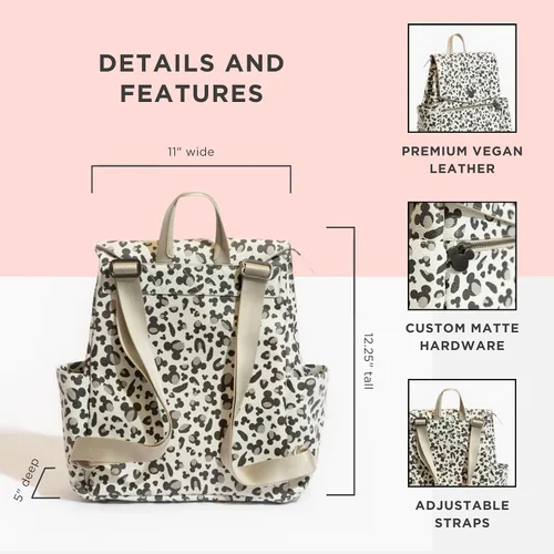 Vista 3 de Freshly Picked Classic Mini II - Mochila para pañales de piel vegana lavable, 8 bolsillos (leopardo de mico)