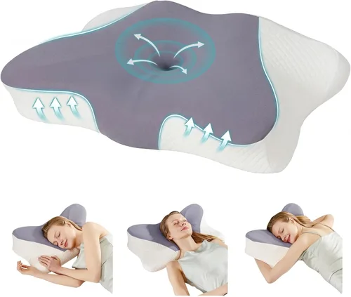 Vista 20 de Sweetcrispy Almohada cervical para cuello y hombro, almohadas ergonómicas de espuma viscoelástica, contorno lateral para adultos, soporte ortopédico