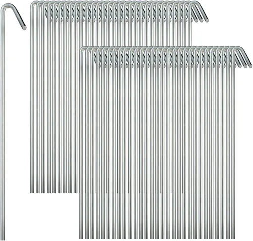 Vista 8 de Ram-Pro - Juego de 40 estacas de metal resistente para acampar al aire libre, estacas de patio galvanizadas sin óxido, 40 ganchos para valla