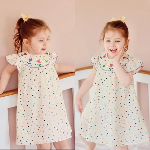 Vista 2 de Simplee Kids Vestido Casual para Bebés Niñas, Vestido de Pinzas para Niñas Pequenas, Vestido de Sol con Estampado Floral para Primavera Verano 1-6