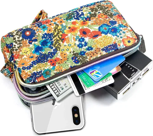 Vista 2 de BIAOTIE Cartera de pulsera de gran capacidad, Bolso de mano de nailon impreso impermeable para mujer