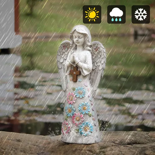 Vista 6 de Voveexy Estatua de jardín de ángel para exteriores, escultura de jardín alimentada por energía solar con 6 LED de resina para decoración de patio