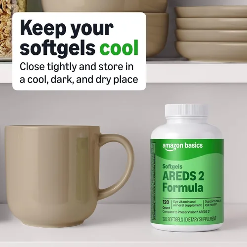 Vista 4 de Amazon Basics Suplemento de vitaminas y minerales para los ojos, fórmula AREDS 2 con luteína y zeaxantina, 120 cápsulas blandas