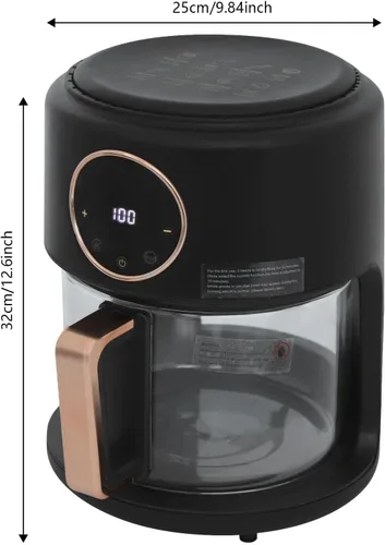 Vista 2 de Freidora de aire de vidrio 4.2L 1200W Tazón de freír transparente Freidora de aire visible de 360° Asado Pantalla digital Control de temperatura