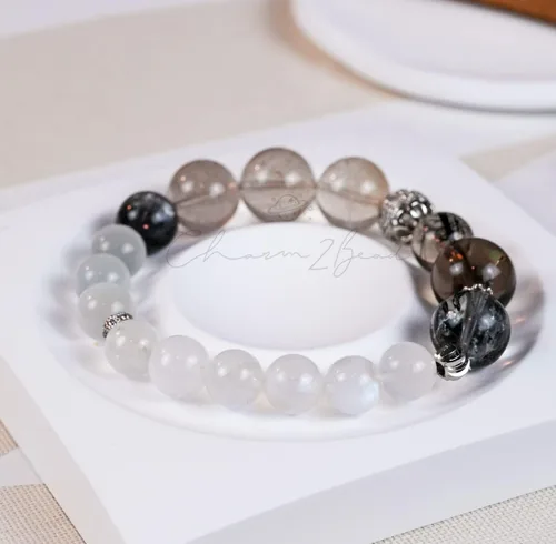 Vista 192 de Precious Gemstone Natural Crystal Healing Bracelet, Rutilated Quartz, Moonstone, Quartz Handmade Original Design Bracelet