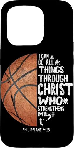 Vista 14 de Funda de baloncesto para iPhone 17 con texto en inglés "I can do All Things Through Christ Philippians