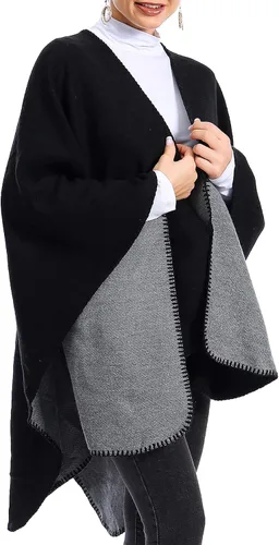 Vista 2 de Zando Women's Warm Shawl Wrap Open Front Poncho Cape Color Block Shawls Winter Cardigan Wrap Printed Ponchos for Women 2