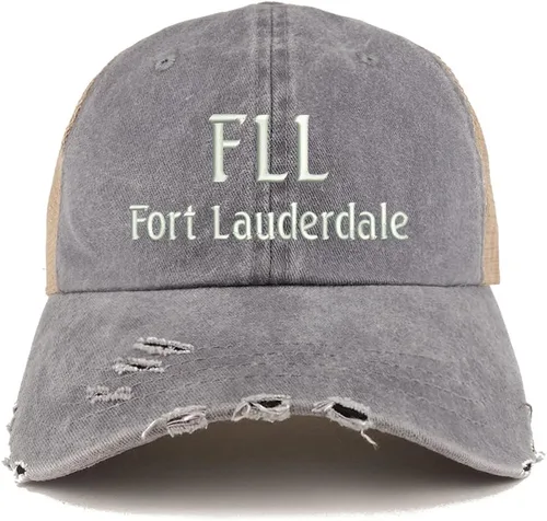 Vista 13 de Trendy Apparel Shop FLL Fort Lauderdale - Gorra de malla bordada con diseño de camionero deshilachado Marrón