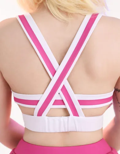 Vista 4 de Miccostumes Disfraz de animadora rosa para mujer, camiseta corta y falda con pompones