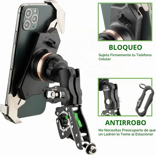 Vista 2 de Soporte para teléfono de motocicleta, soporte para teléfono móvil, base de abrazadera para manillar de motocicleta, ajustable, estable, brazo