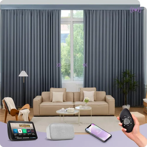 Vista 12 de Graywind Cortinas motorizadas con riel, cortinas inteligentes para oscurecer la habitación, cortinas cableadas compatibles con control remoto Alexa