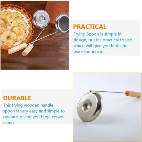 Vista 9 de Zerodeko Cuchara de freír colador cuchara de acero inoxidable mango de madera hogar cocina snack molde herramienta estilo aleatorio