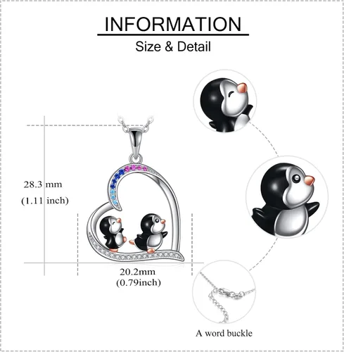 Vista 4 de YAFEINI Penguin Dog Gifts Sterling Silver Penguin Snowflake Necklace Heart Dog Pendant Jewelry for Women Girls Christmas Gifts