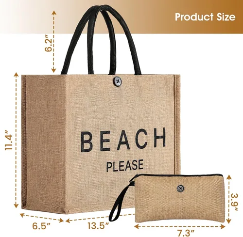 Vista 3 de Bolsa de playa grande para mujer, bolsa de playa tejida de paja impermeable, tejido de natación, gimnasio, compras, bolsa de viaje con botón