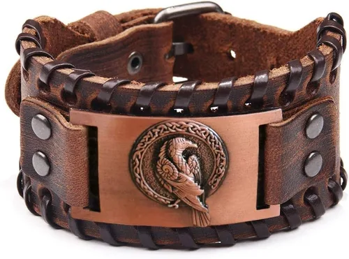 Vista 16 de GelConnie - Pulsera de piel con amuleto vikingo y talismán escandinavo celta pagano