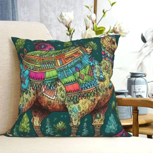 Vista 6 de Fundas de almohada con estampado de dibujo a mano de camello colorido, funda de cojín cuadrada, funda de cojín suave, funda de almohada