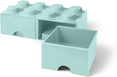 Vista 4 de LEGO - Cajón de ladrillos, 8 perillas, 2 cajones, caja de almacenamiento apilable, color verde menta aguamarina Verde oscuro