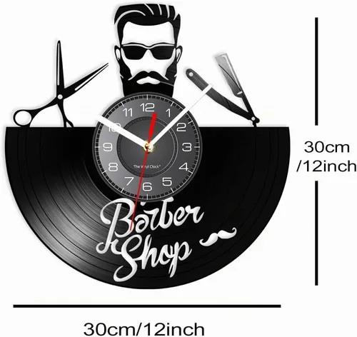 Vista 6 de Reloj de pared decorativo de 12 pulgadas con 7 modos luminosos, reloj de pared decorativo vintage para peluquería, disco de vinilo, reloj de pared