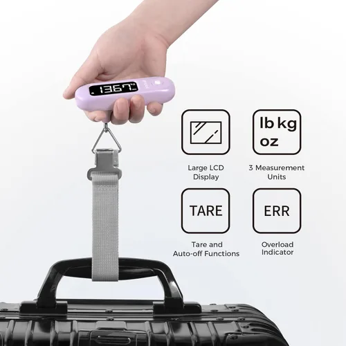 Vista 3 de pack all Báscula de equipaje de 110 libras, báscula digital de equipaje de mano, báscula de peso para maleta de viaje con pantalla LCD, batería