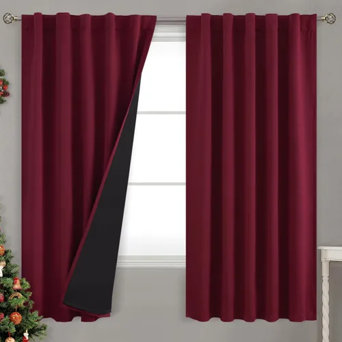 Vista 105 de BGment Cortinas 100% opacas beige de 63 pulgadas de largo con forro aislante térmico, bolsillo para varilla y lengüeta trasera de doble capa