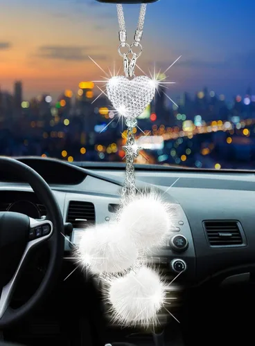 Vista 23 de Glamorosa decoración colgante de espejo de coche con cabeza de zorro azul oscuro, adorno de automóvil con temática animal para mujeres y hombres