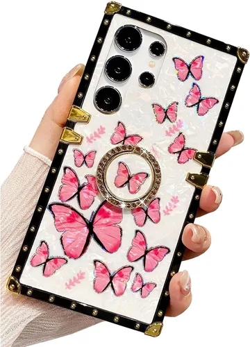Vista 8 de Funda Rectangular de Lujo Femenina Compatible con iPhone 16 Pro Max Diseñada con Soporte de Anillo de Diamante con Función de Atril