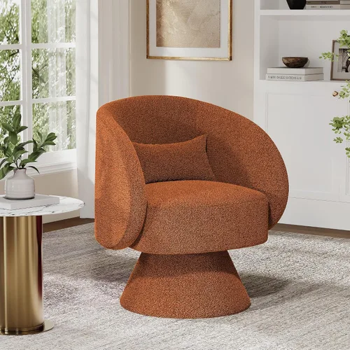 Vista 14 de Silla Giratoria de Barril, Sillas Giratorias de Acento Tapizadas para Acurrucarse para Sala de Estar, Cómodo Sillón Giratorio Redondo Pequeño