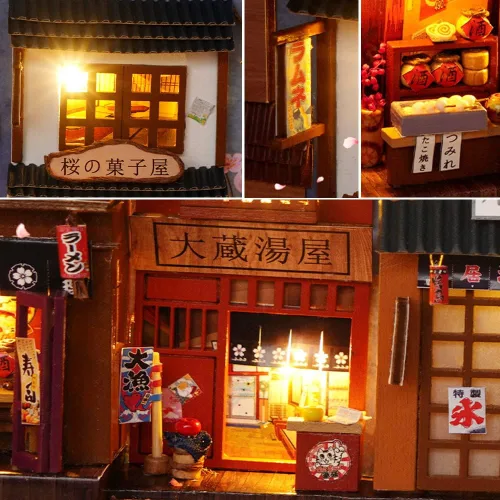 Vista 5 de Kit de rincón de libro de estilo japonés, kit de casa de muñecas en miniatura, casa de muñecas de madera, habitación creativa con luces LED, regalos