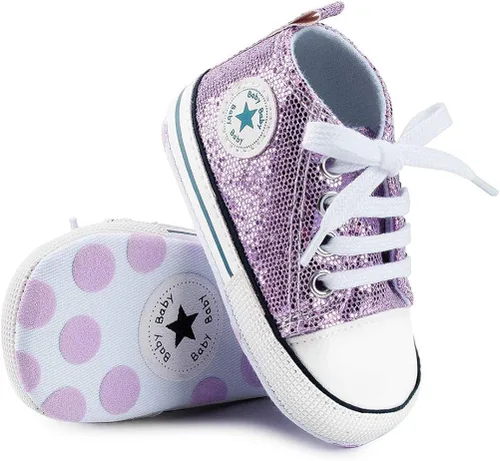 Vista 4 de Zapatos deportivos de lona para bebés y niñas con diseño de estrellas, suela antideslizante suave para recién nacidos, primeros caminantes