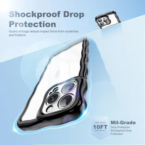 Vista 4 de SKYLMW Funda compatible con iPhone 12 Pro, diseño de ondas rizadas kawaii, borde chapado de lujo, elegante parte trasera transparente brillante, TPU