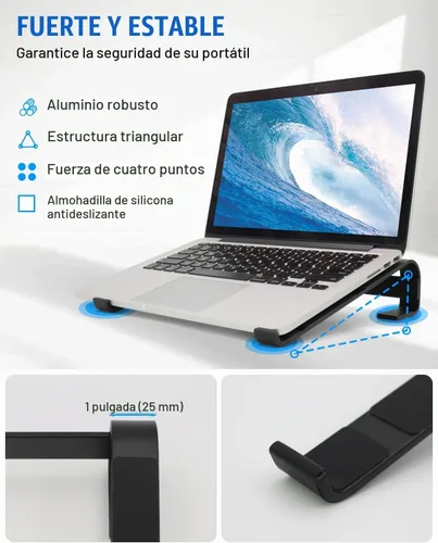 Vista 5 de Soporte para computadora portátil para escritorio, elevador de aluminio ventilado para laptop, color negro
